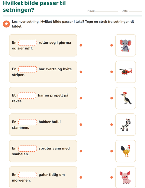 Forhåndsvisning av Hvilket bilde passer til setningen?