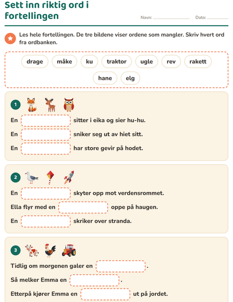 Sett inn riktig ord i fortellingen