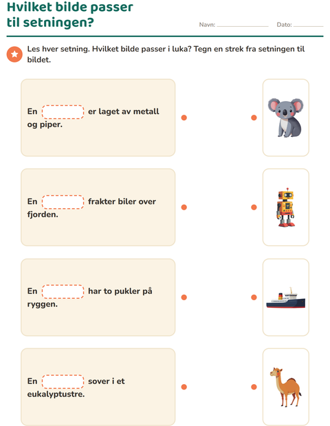 Forhåndsvisning av Sett inn riktig ord-arbeidsark for 1. trinn