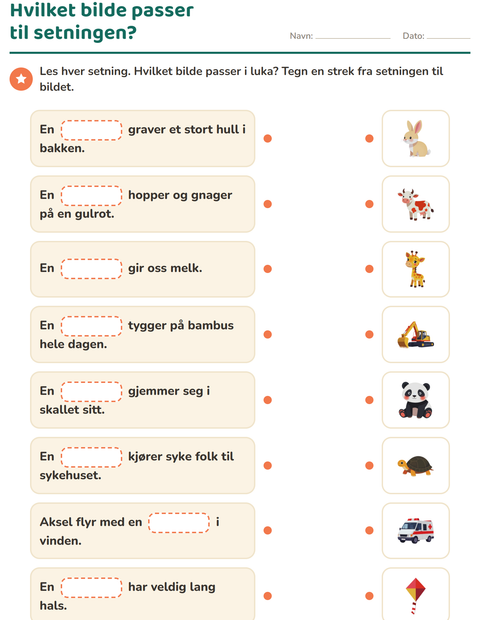 Forhåndsvisning av Sett inn riktig ord-arbeidsark for 1. trinn