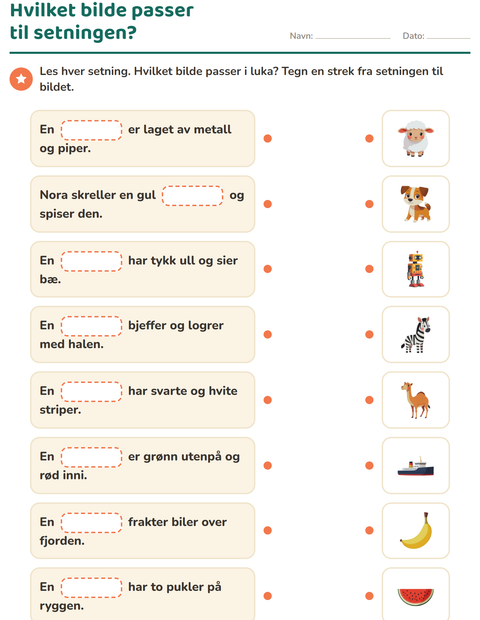 Forhåndsvisning av Sett inn riktig ord-arbeidsark for 1. trinn