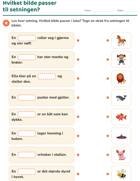Forhåndsvisning av Sett inn riktig ord-arbeidsark for 1. trinn