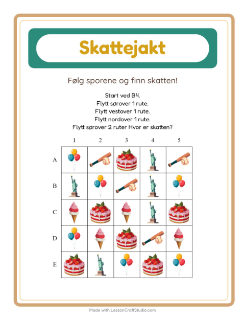 Forhåndsvisning av Skattejakt-arbeidsark med 4. juli for 1. trinn