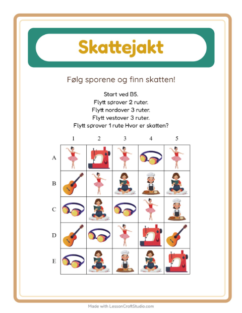 Forhåndsvisning av Skattejakt-arbeidsark med Aktiviteter for 1. trinn