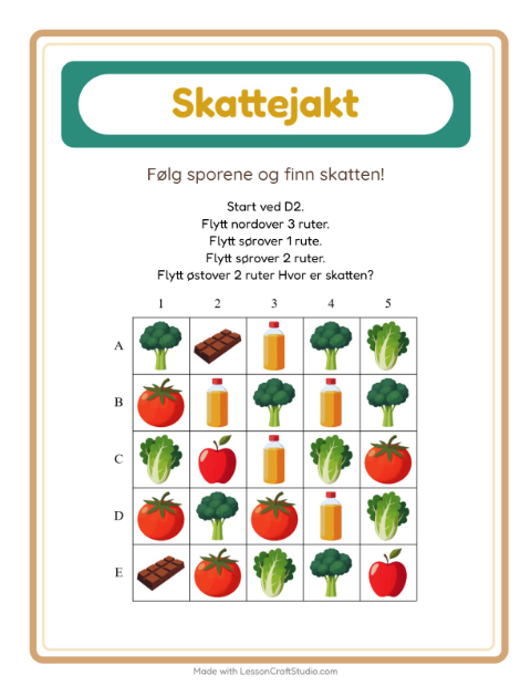 Forhåndsvisning av Skattejakt-arbeidsark med I supermarkedet for 1. trinn