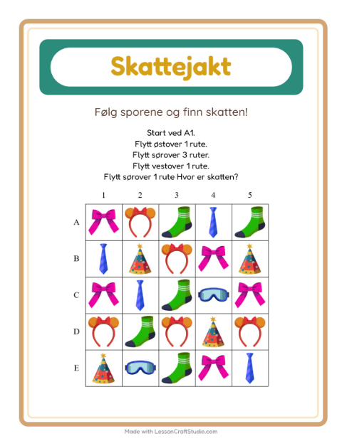 Forhåndsvisning av Skattejakt-arbeidsark med Tilbehør for 1. trinn