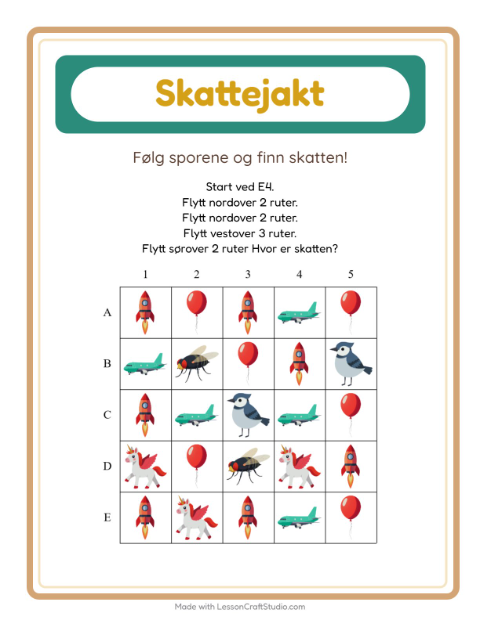 Forhåndsvisning av Skattejakt-arbeidsark med Ting som flyr for 1. trinn