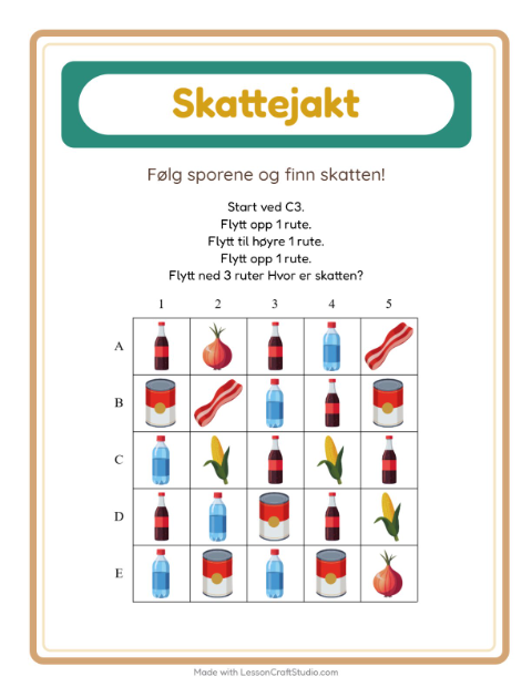 Forhåndsvisning av Skattejakt-arbeidsark med I supermarkedet for 1. trinn