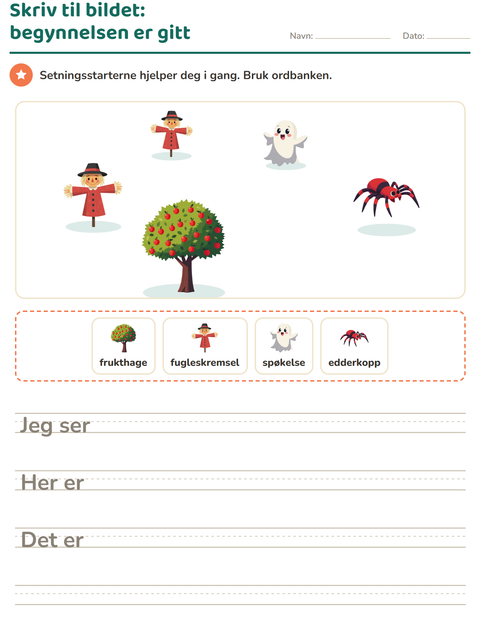 Forhåndsvisning av Skriv til bildet-arbeidsark med Diverse for 2. trinn