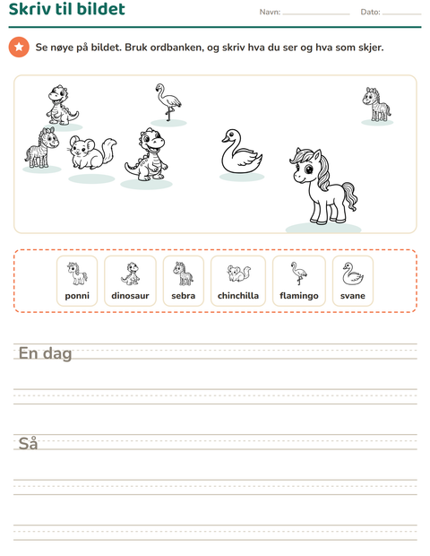 Forhåndsvisning av Skriv til bildet-arbeidsark med Dyr SH 5 for 2. trinn