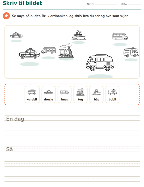 Forhåndsvisning av Skriv til bildet-arbeidsark med Kjøretøy SH 2 for 2. trinn