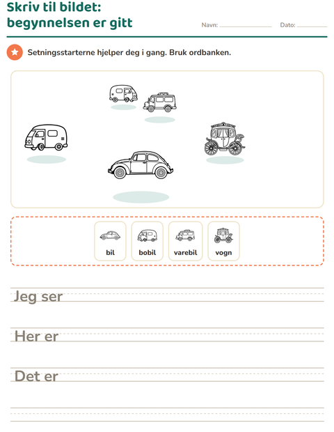 Forhåndsvisning av Skriv til bildet-arbeidsark med Kjøretøy SH 3 for 2. trinn