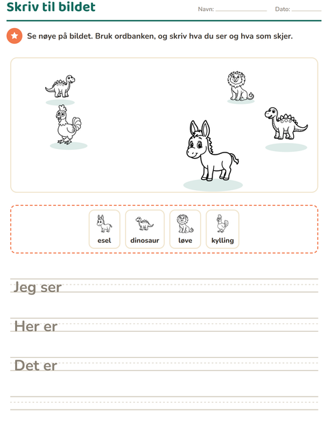 Forhåndsvisning av Skriv til bildet-arbeidsark med Dyr SH 3 for 2. trinn