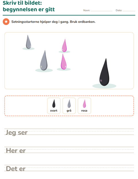 Forhåndsvisning av Skriv til bildet-arbeidsark med Farger for 2. trinn