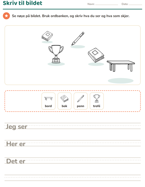 Forhåndsvisning av Skriv til bildet-arbeidsark med Klasserom (S/H) for 2. trinn