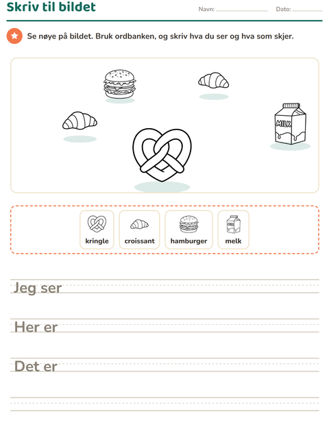 Forhåndsvisning av Skriv til bildet-arbeidsark med Mat SH 3 for 2. trinn