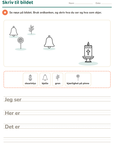 Forhåndsvisning av Skriv til bildet-arbeidsark med Påske SH for 2. trinn