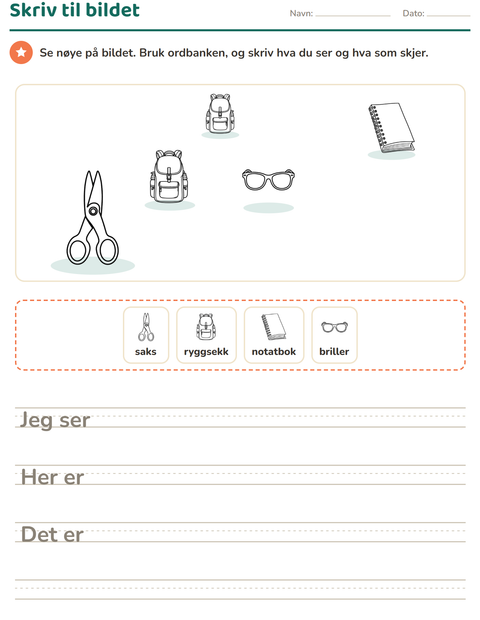 Forhåndsvisning av Skriv til bildet-arbeidsark med Utdanning SH for 2. trinn