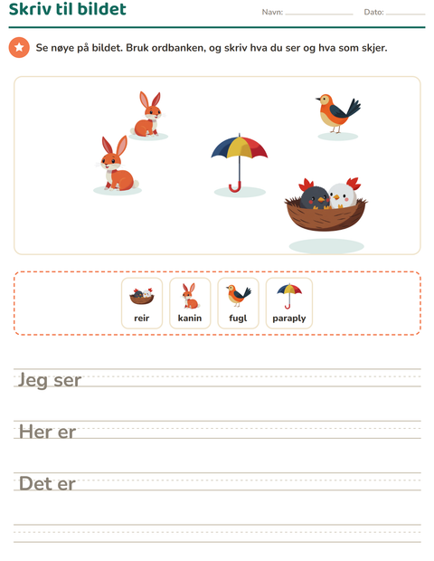 Forhåndsvisning av Skriv til bildet-arbeidsark med Vår for 2. trinn
