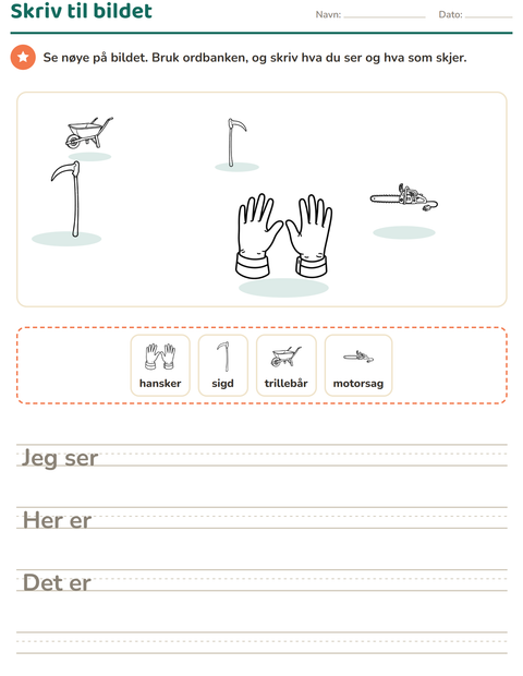 Forhåndsvisning av Skriv til bildet-arbeidsark med Verktøy SH for 2. trinn