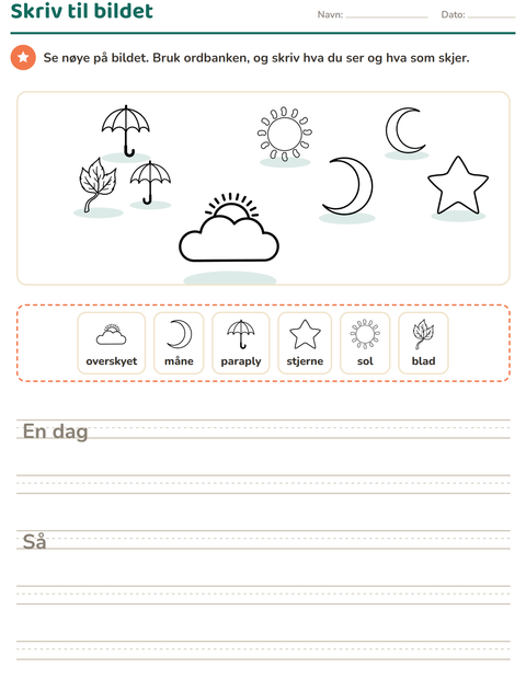 Forhåndsvisning av Skriv til bildet-arbeidsark med Natur SH for 2. trinn