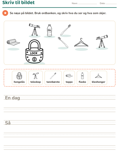 Forhåndsvisning av Skriv til bildet-arbeidsark med Objekter SH for 2. trinn