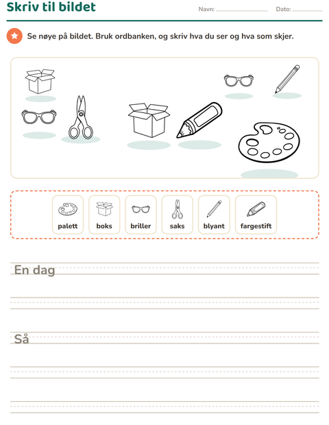 Forhåndsvisning av Skriv til bildet-arbeidsark med Utdanning SH for 2. trinn