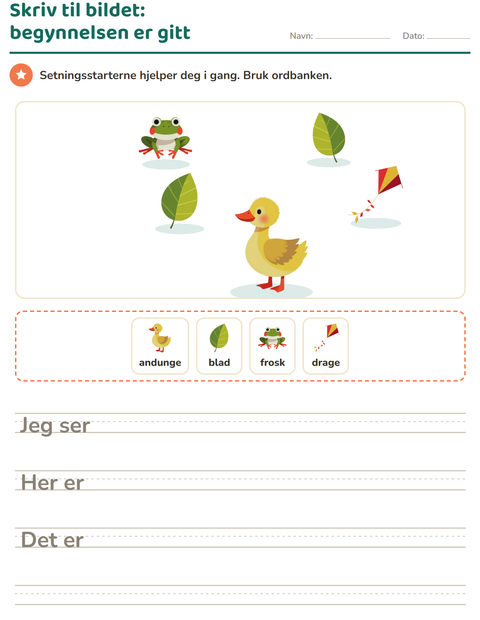 Forhåndsvisning av Skriv til bildet-arbeidsark med Vår for 2. trinn