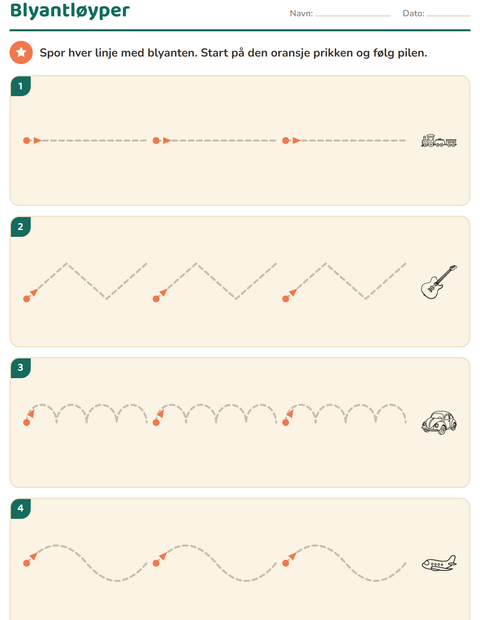 Forhåndsvisning av Skriveforberedende øvelser-arbeidsark med Leker SH for Barnehage (5-7 år)