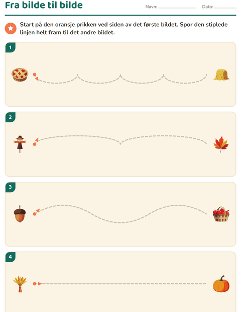 Forhåndsvisning av Skriveforberedende øvelser-arbeidsark med Thanksgiving for Barnehage (5-7 år)