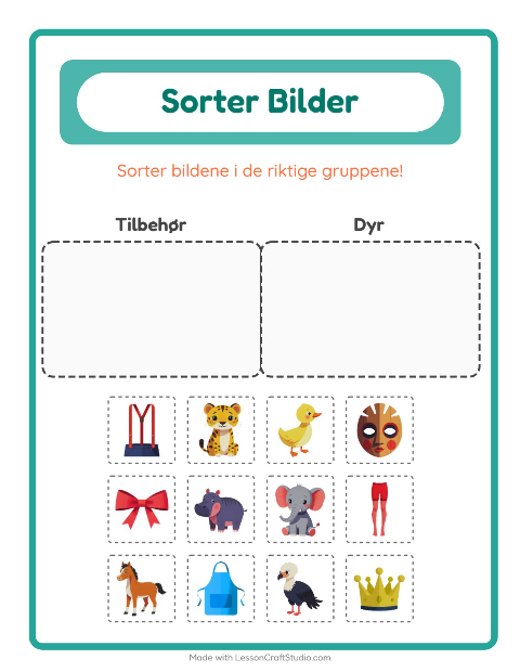 Forhåndsvisning av Sorter Bilder-arbeidsark for Barnehage (5-7 år)