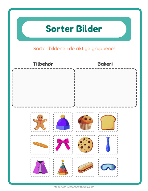 Forhåndsvisning av Sorter Bilder-arbeidsark for Barnehage (5-7 år)