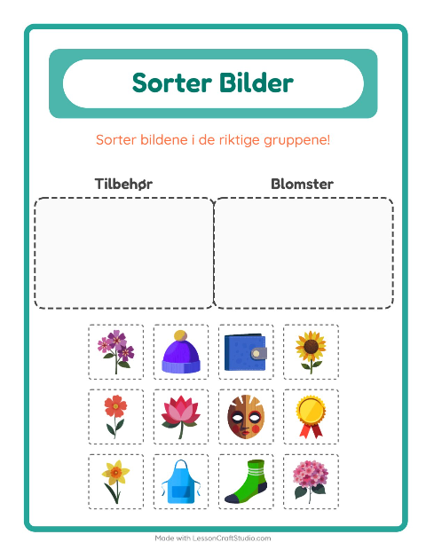 Forhåndsvisning av Sorter Bilder-arbeidsark for Barnehage (5-7 år)
