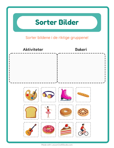 Forhåndsvisning av Sorter Bilder-arbeidsark for Barnehage (5-7 år)