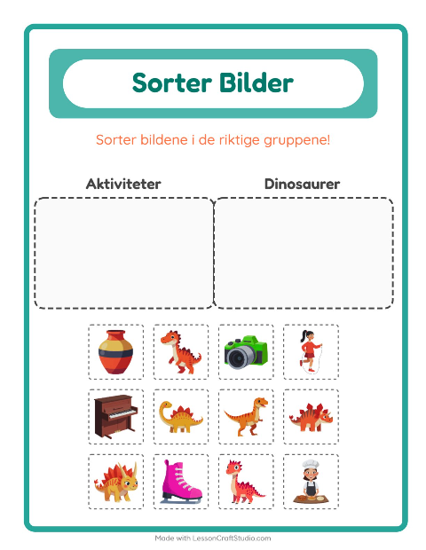 Forhåndsvisning av Sorter Bilder-arbeidsark for Barnehage (5-7 år)
