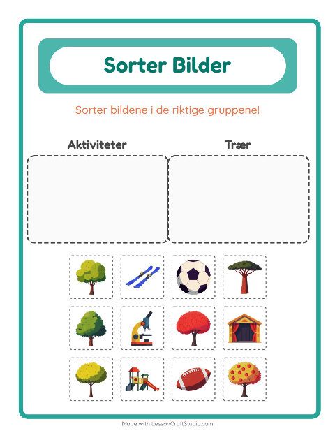 Forhåndsvisning av Sorter Bilder-arbeidsark for Barnehage (5-7 år)