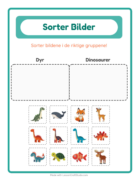 Forhåndsvisning av Sorter Bilder-arbeidsark for Barnehage (5-7 år)