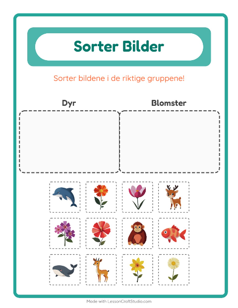 Forhåndsvisning av Sorter Bilder-arbeidsark for Barnehage (5-7 år)