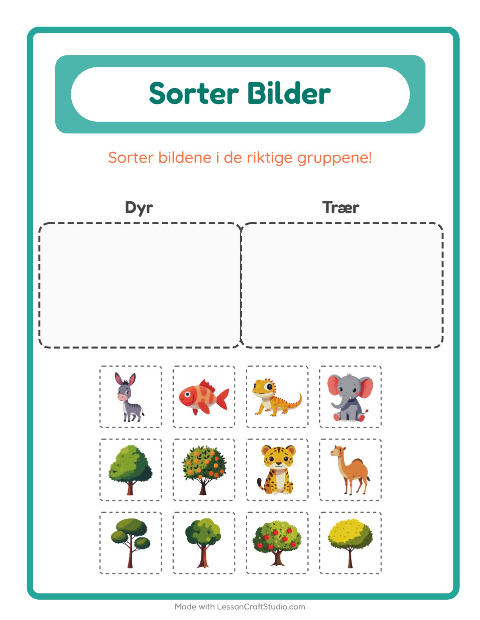 Forhåndsvisning av Sorter Bilder-arbeidsark for Barnehage (5-7 år)