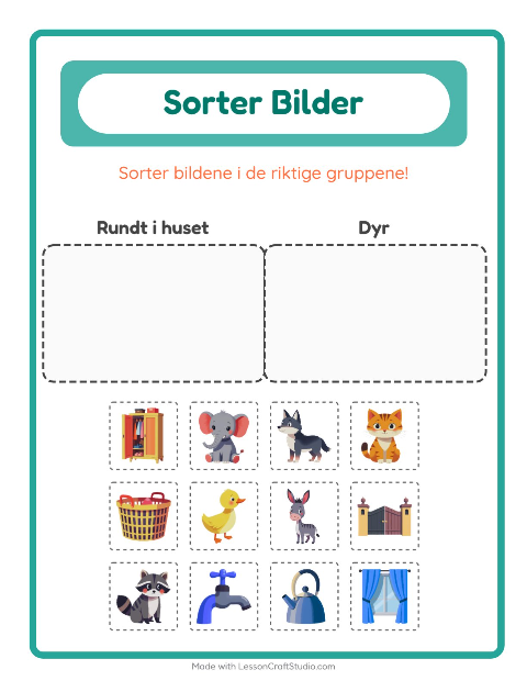 Forhåndsvisning av Sorter Bilder-arbeidsark for Barnehage (5-7 år)