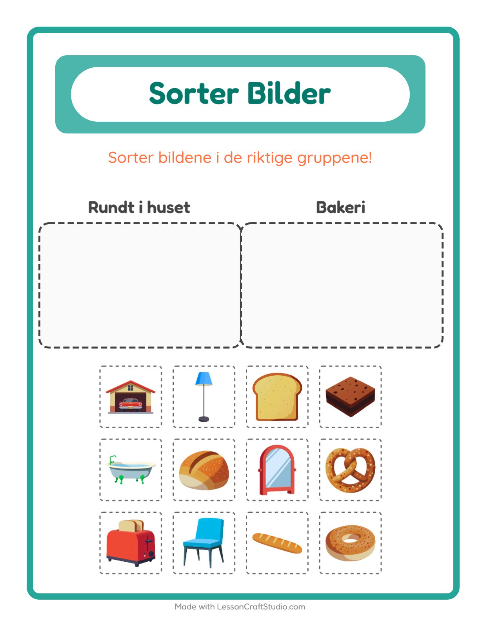 Forhåndsvisning av Sorter Bilder-arbeidsark for Barnehage (5-7 år)