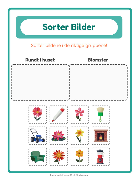 Forhåndsvisning av Sorter Bilder-arbeidsark for Barnehage (5-7 år)