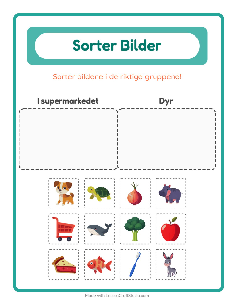 Forhåndsvisning av Sorter Bilder-arbeidsark for Barnehage (5-7 år)