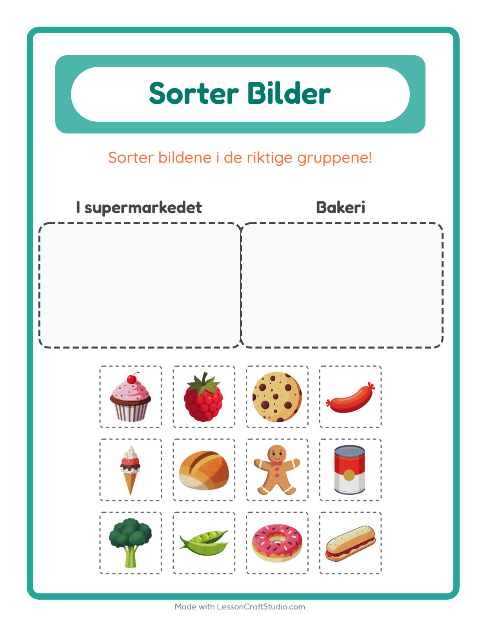 Forhåndsvisning av Sorter Bilder-arbeidsark for Barnehage (5-7 år)