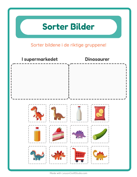 Forhåndsvisning av Sorter Bilder-arbeidsark for Barnehage (5-7 år)