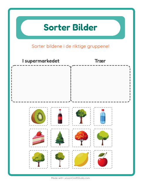 Forhåndsvisning av Sorter Bilder-arbeidsark for Barnehage (5-7 år)