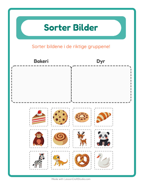 Forhåndsvisning av Sorter Bilder-arbeidsark for Barnehage (5-7 år)