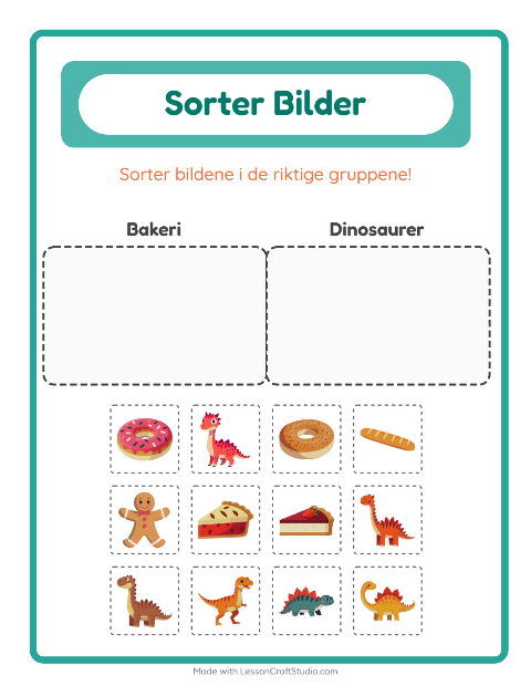 Forhåndsvisning av Sorter Bilder-arbeidsark for Barnehage (5-7 år)