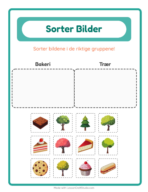 Forhåndsvisning av Sorter Bilder-arbeidsark for Barnehage (5-7 år)