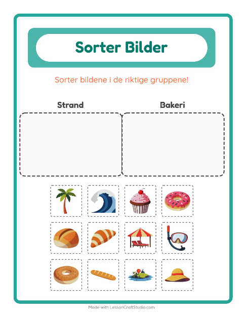 Forhåndsvisning av Sorter Bilder-arbeidsark for Barnehage (5-7 år)